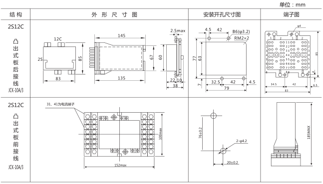 DZB-556中间继电器外形及安装尺寸图片